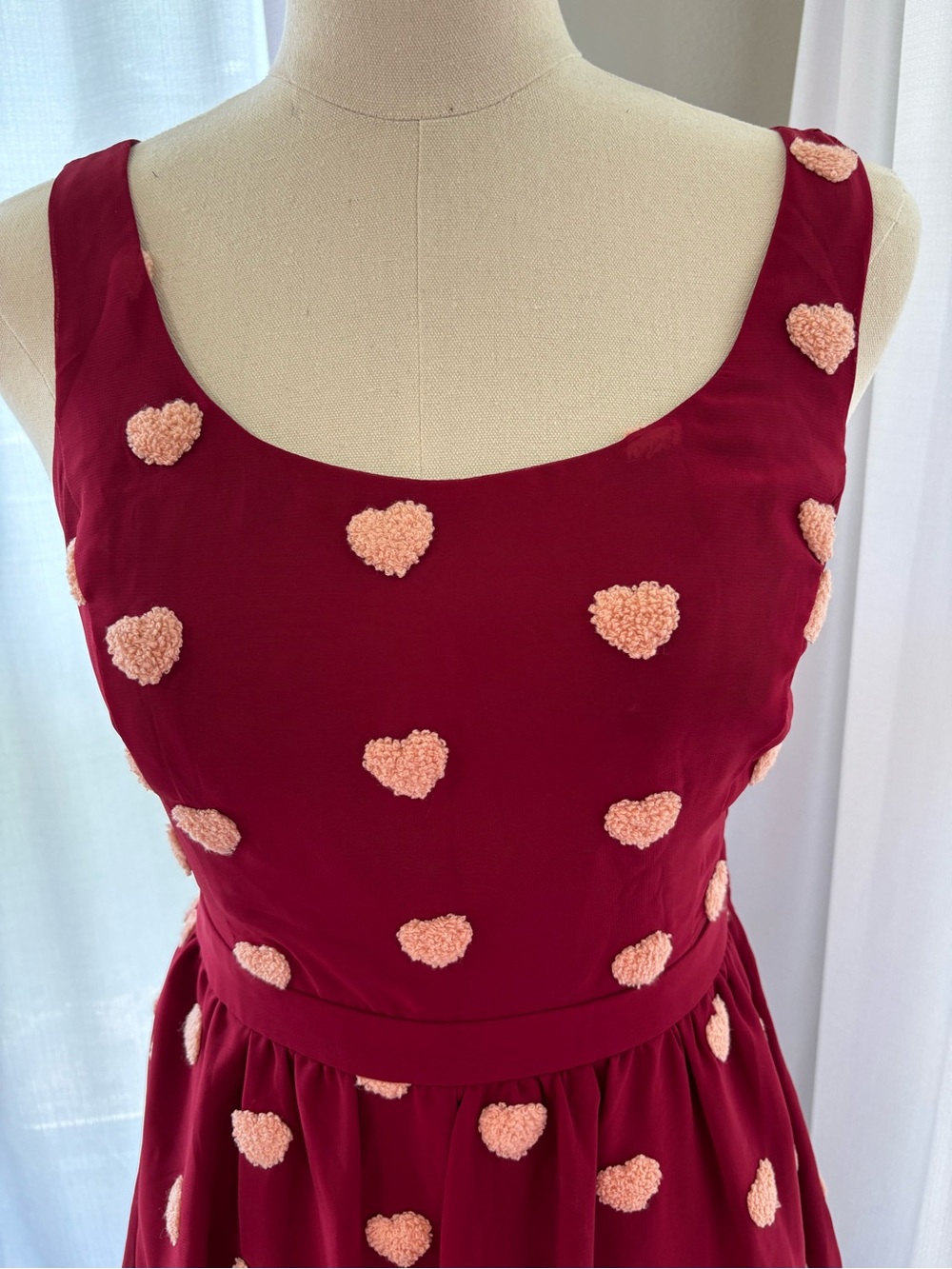 ModCloth Wine Red Dress with Pink Heart Details - Picture 4 of 9